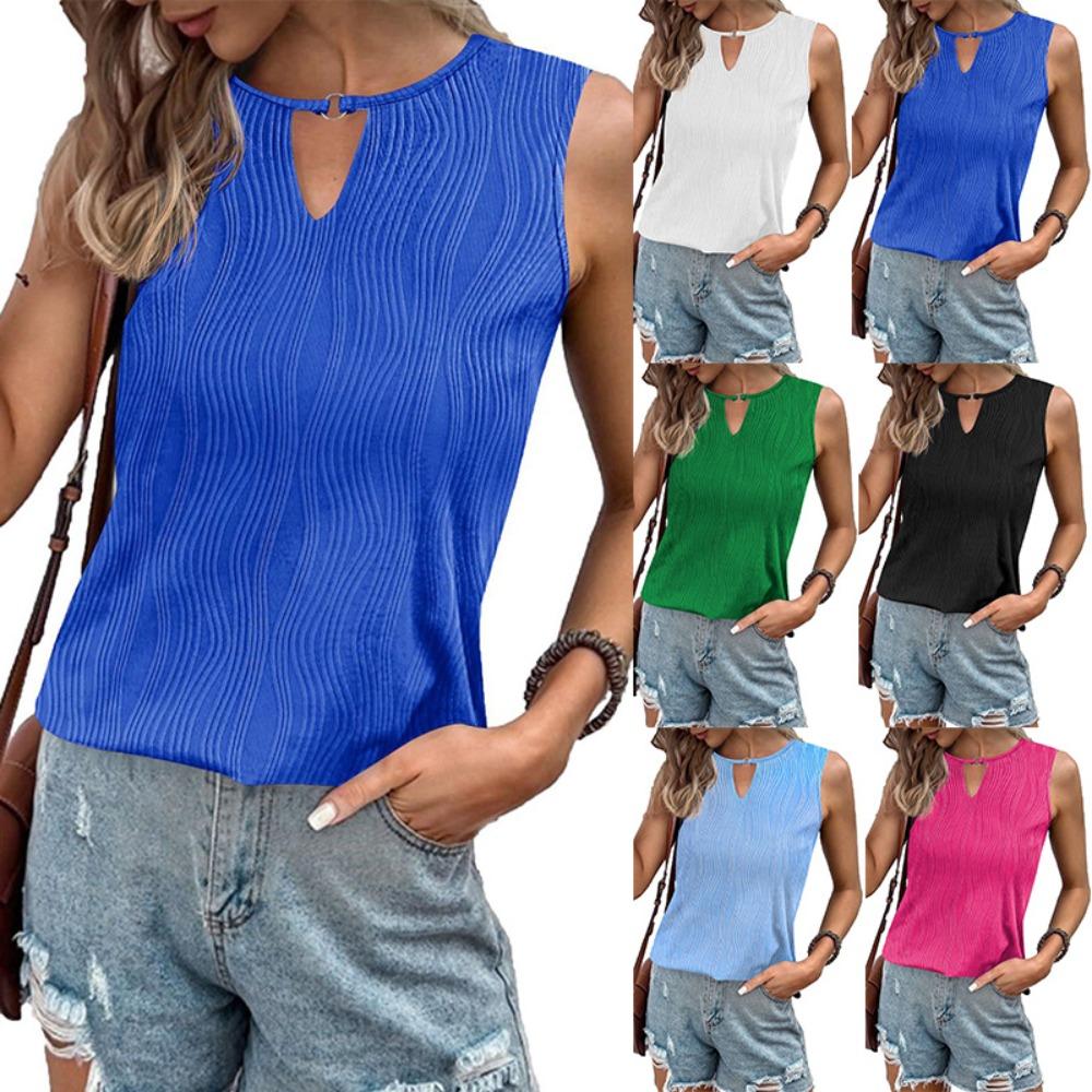 Keyhole Collar Sleeveless Business Casual Basic Top