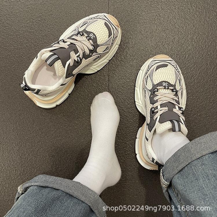 Dad Shoes Girl 2025 New Summer Women's Shoes Versatile Thick-soled Popular Mesh Shoes Mesh Breathable Casual Sneakers