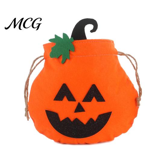 Halloween Candy Holder Drawstring Pumpkin Bag for Kids, Trick or Treat Bag, Party Supplies Reusable Non Woven Fabric Goodie Favors