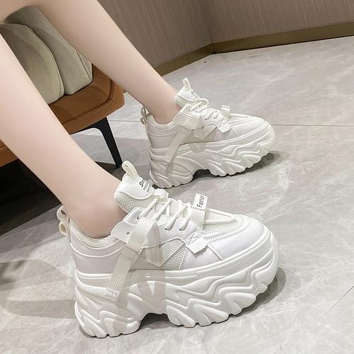 

Мода 10 см осень женская повседневная спортивная обувь универсальные удобные женские кроссовки на толстой подошве дышащая сетка весенние туфли на высокой платформе 39 белый