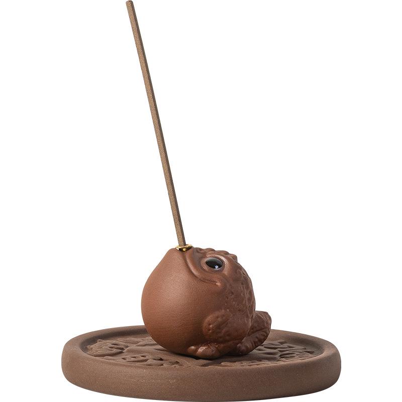 Purple Clay Golden Toad Incense Burner: Zen Desktop Aromatherapy Holder for Home