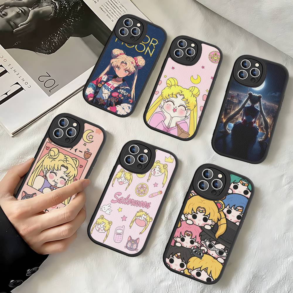 S-Sailors Anime Moon Phone Case For IPhone 16 15 14 13 12 11 Pro Max Plus 16E Soft Leather Cover