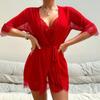 Lace Sexy Pajamas, Erotic Underwear See-through, Women's Mesh Suspender Nightgown Three-piece Set