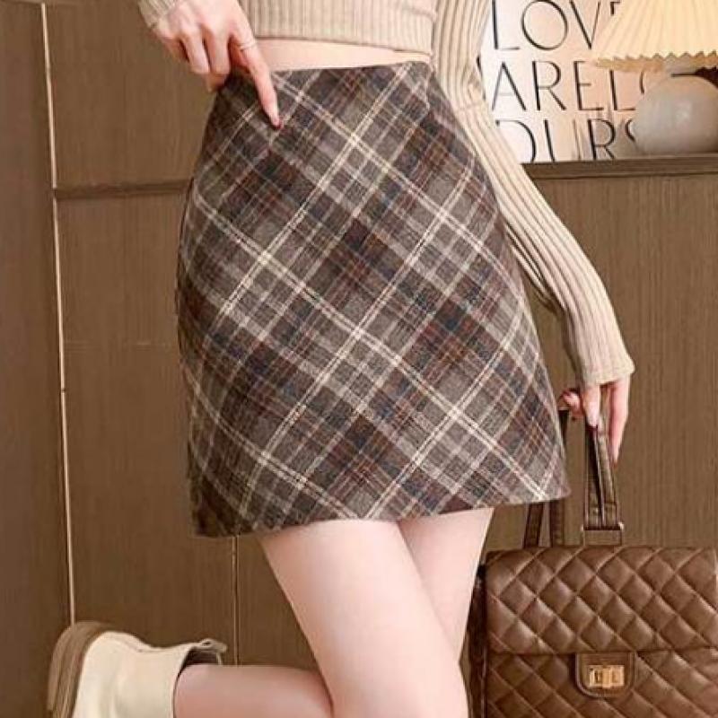 Shop   Women S Check Color Block Wool DAte A Line Mini Skirt Won wSk Wfl9c5j