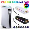 White Upper Cooling Fan Base Game Cooler Stand Bracket with RGB Atmosphere Colorful Lighting LED for PS5 Console with Dust Cover