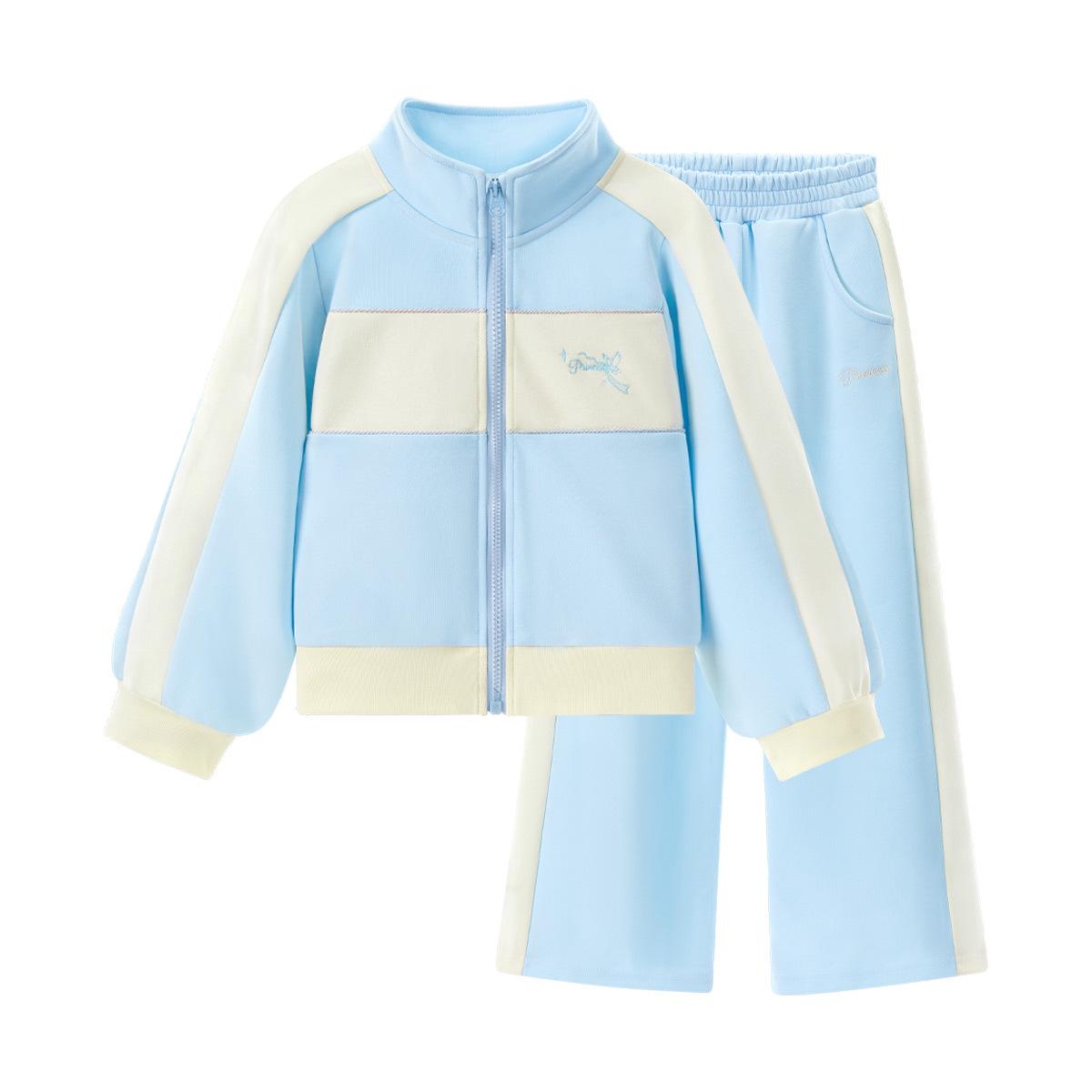 

Autumn Color Block Casual Set: Stand-up Collar Jacket + Wide-leg Pants for Girls 130 cm