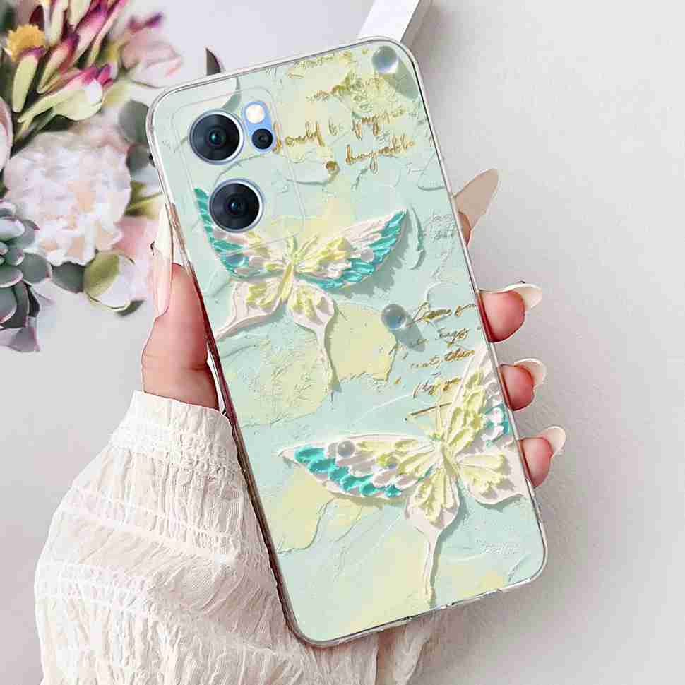 For Oppo Reno7 5G Casing Cute Cat Flower Painted Cover Soft Fundas Phone Case For Oppo Find X5 FindX5 Lite Reno 7 5G Back Cover