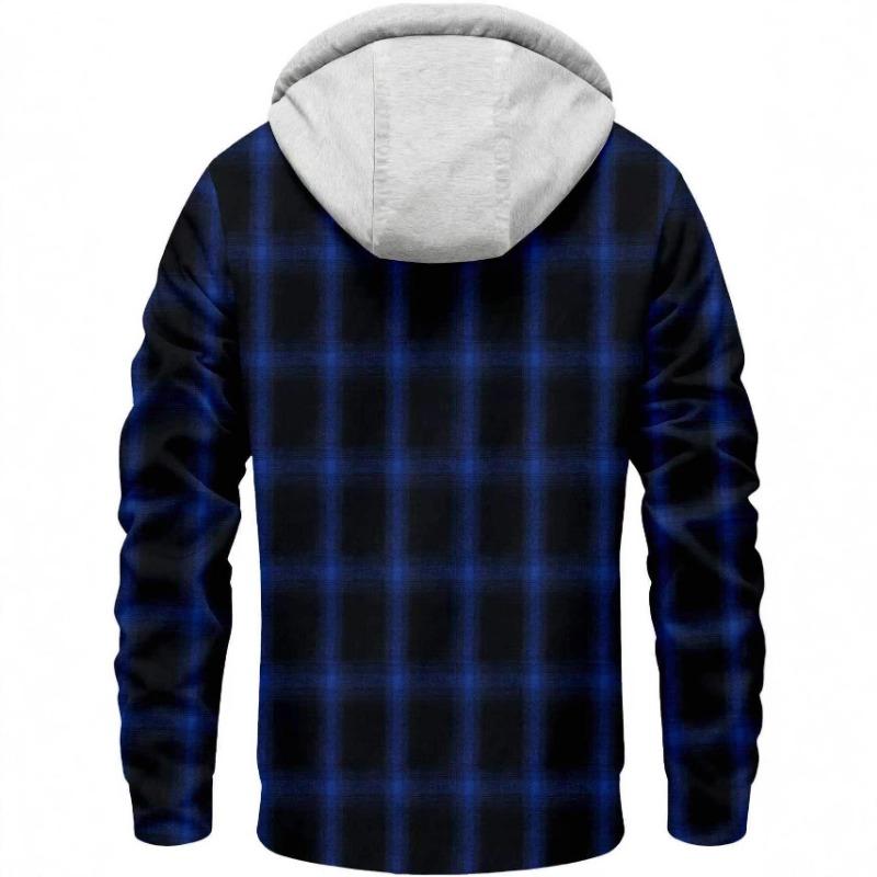 Chaqueta Casual para Hombre con Capucha, Forro de Polar, Cuadros y Cierre de Botones