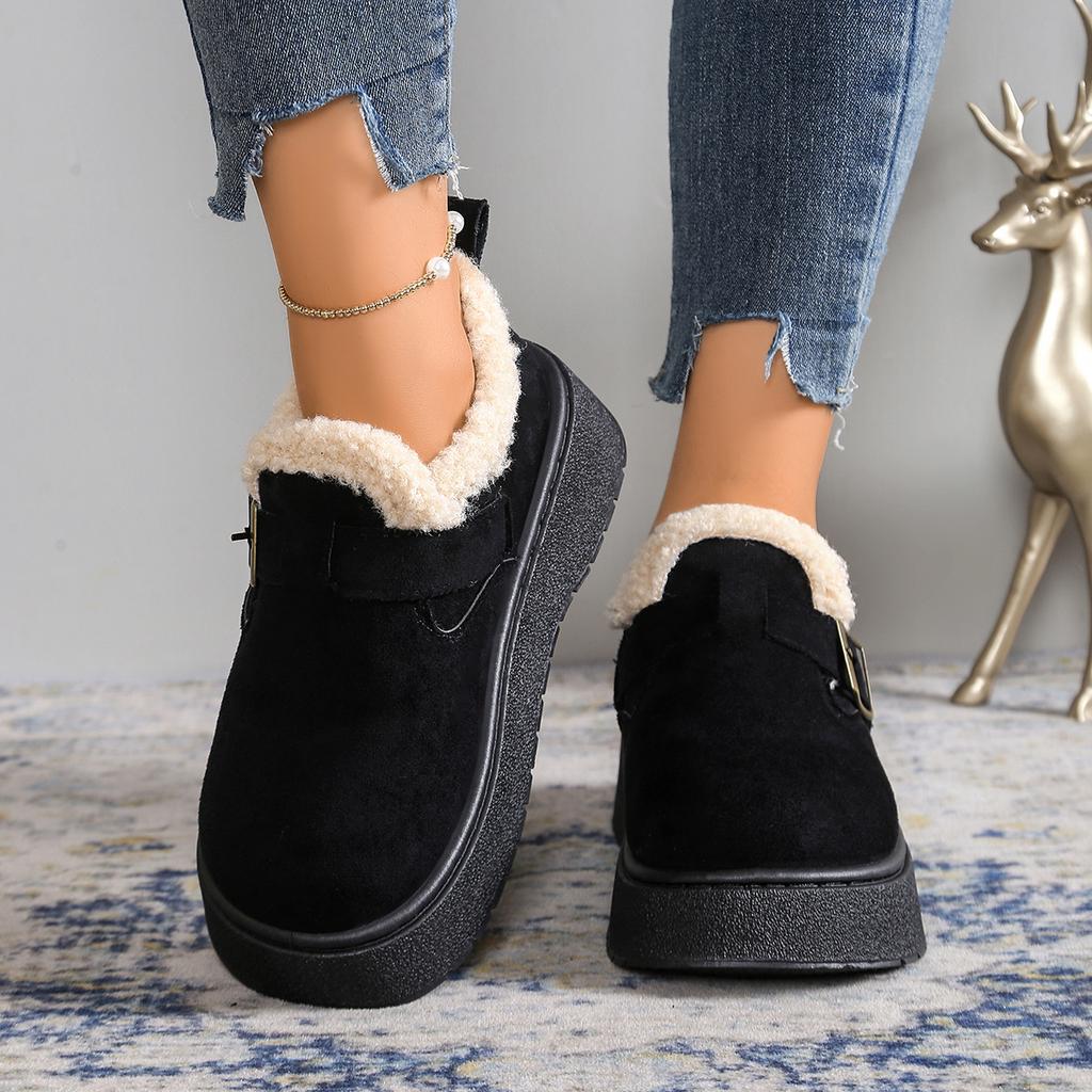Winter Women Snow Boots Thickened Fur Ankle Boots Women Slip-On Roman Style Shoes Rubber Sole Thick Heel Shoes Women