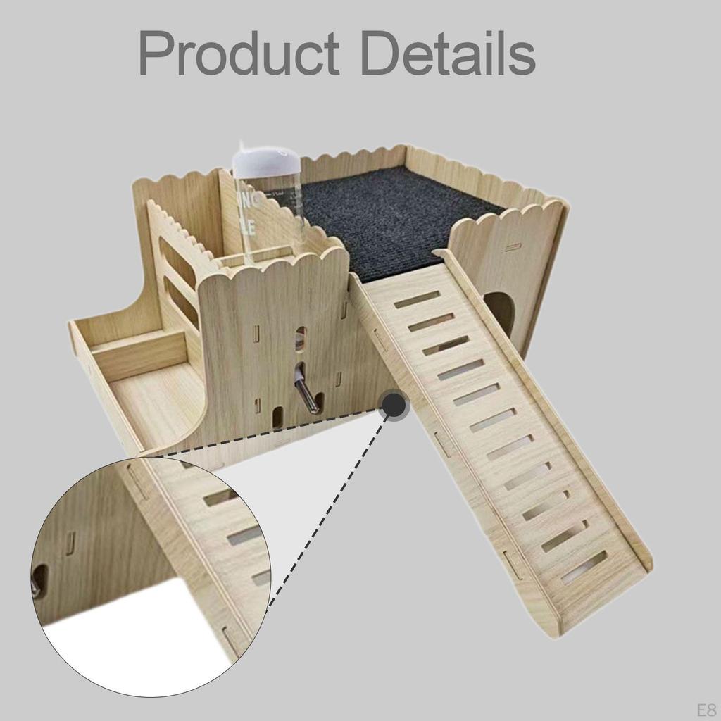 Convertible Wooden Hamster House, Guinea Pig Enclosure, Chinchilla Hut, Feeding Area And Spa