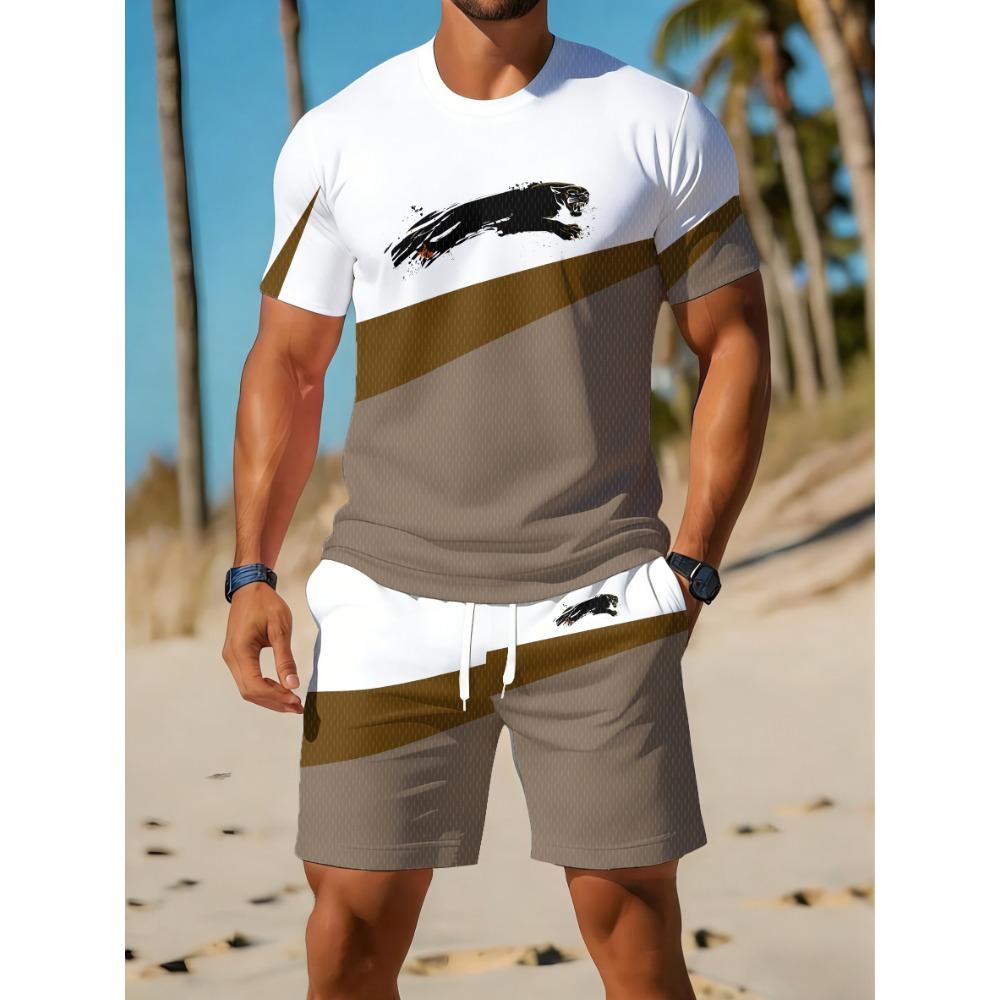 Leisure Sports Set Outdoor Leisure Men s Round Neck T-shirt Shorts 2XS
