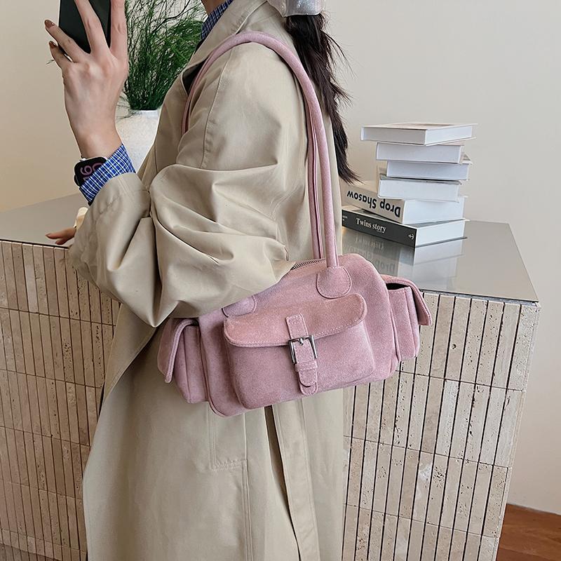 Multi-pockets Mini Shoulder Bags For Women Faux Suede Pure Color Satchels Bag 2026 Autumn New Casual Street Small Square Handbag