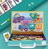 Holz Lernspielzeug Magnetische Puzzlespiele Kleinkind Bastelspielzeug Reise Puzzle Box Zweiseitige Zeichenstaffelei für Kinder