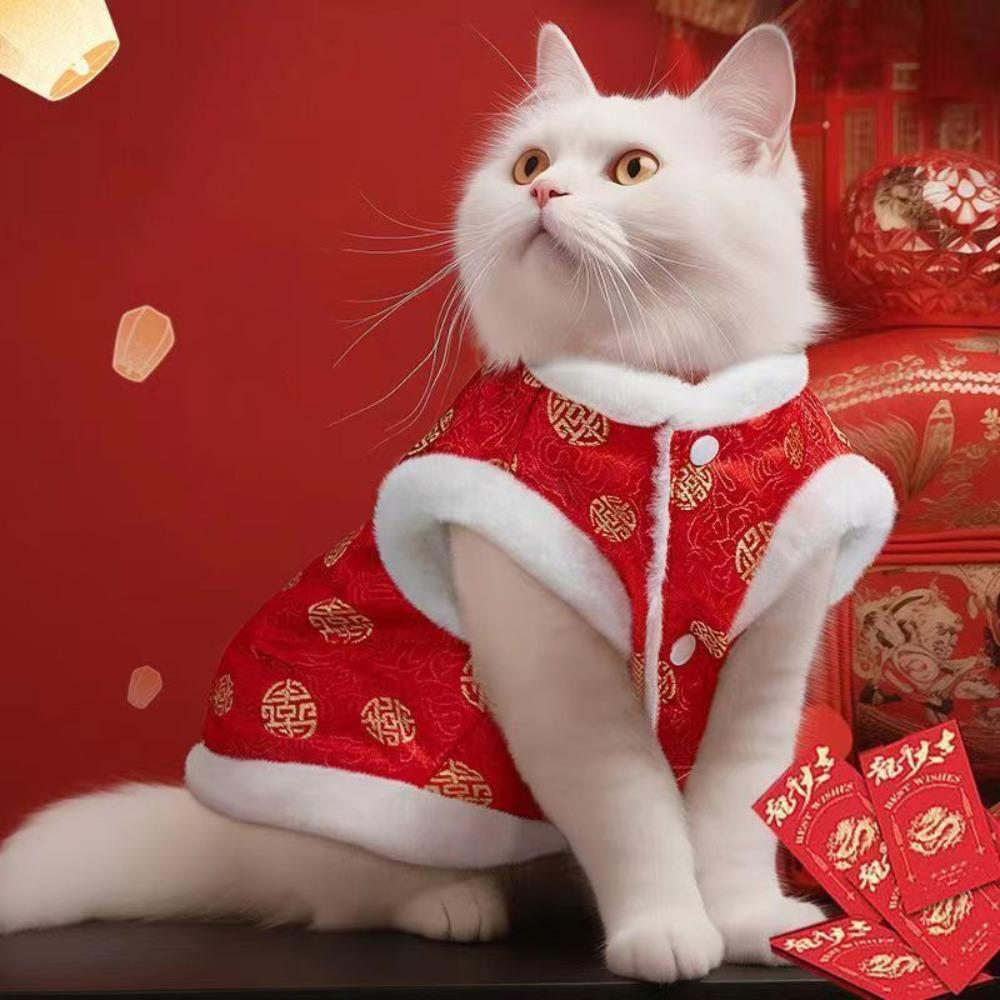 

Chinese Style Cat Cotton Clothes Thickened Dog Vest Coat Winter Pet Clothes Autumn and Winter M-Style 1