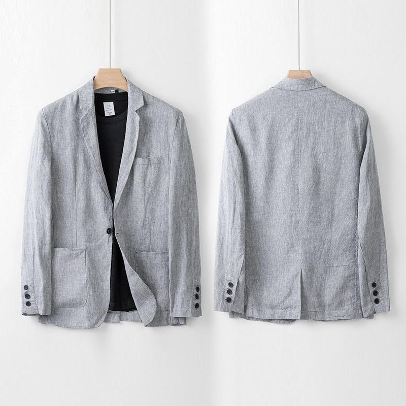 Men's 100% Linen Suit Jacket Men's Summer Light Breathable Pure Color Light Luxury Suit Top