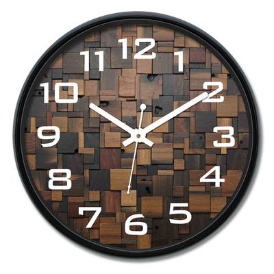 12-inch Plastic & Glass Wall Clock - Wood Craft (Silent Movement), Black