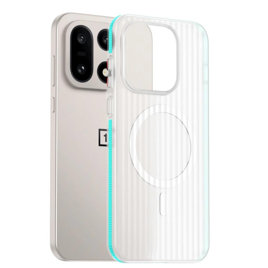 Luggage Stripe Magnetic For MagSafe Phone Case For Oneplus 15 Wireless Charging Transparent Corrugated Hard PC Slim Cover Funda