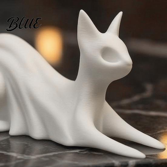 Solid Structure Desk Ornament 3D Printed Cat Ghost Buddy Cute Halloween Kitty Figurine for Matte White Table Centerpiece Office Shelf Spooky Kitten