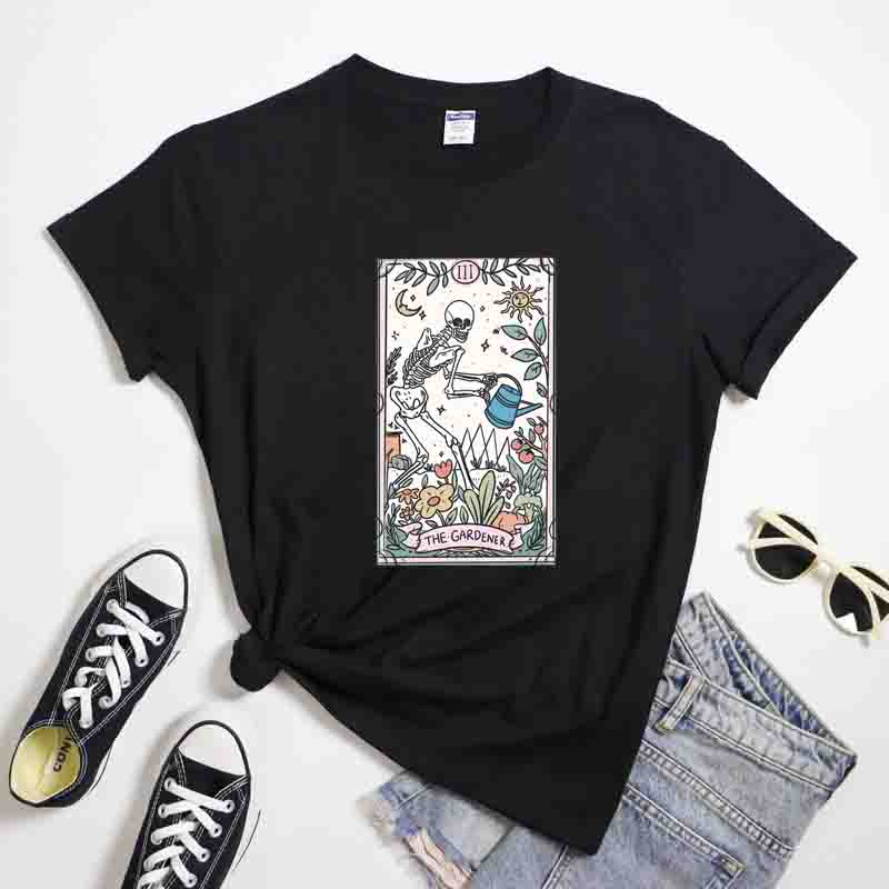 The Gardener Tarot Tshirt Aesthetic Plant Mom Gift Tshirt Gothic Unisex Skeleton Gardening Tee Shirt Top