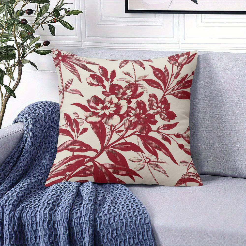 Cream Red Flower Square Jacquard Pillow Cover for Sofa Office Waist Cushion Cover Home Decorative Pillowcase