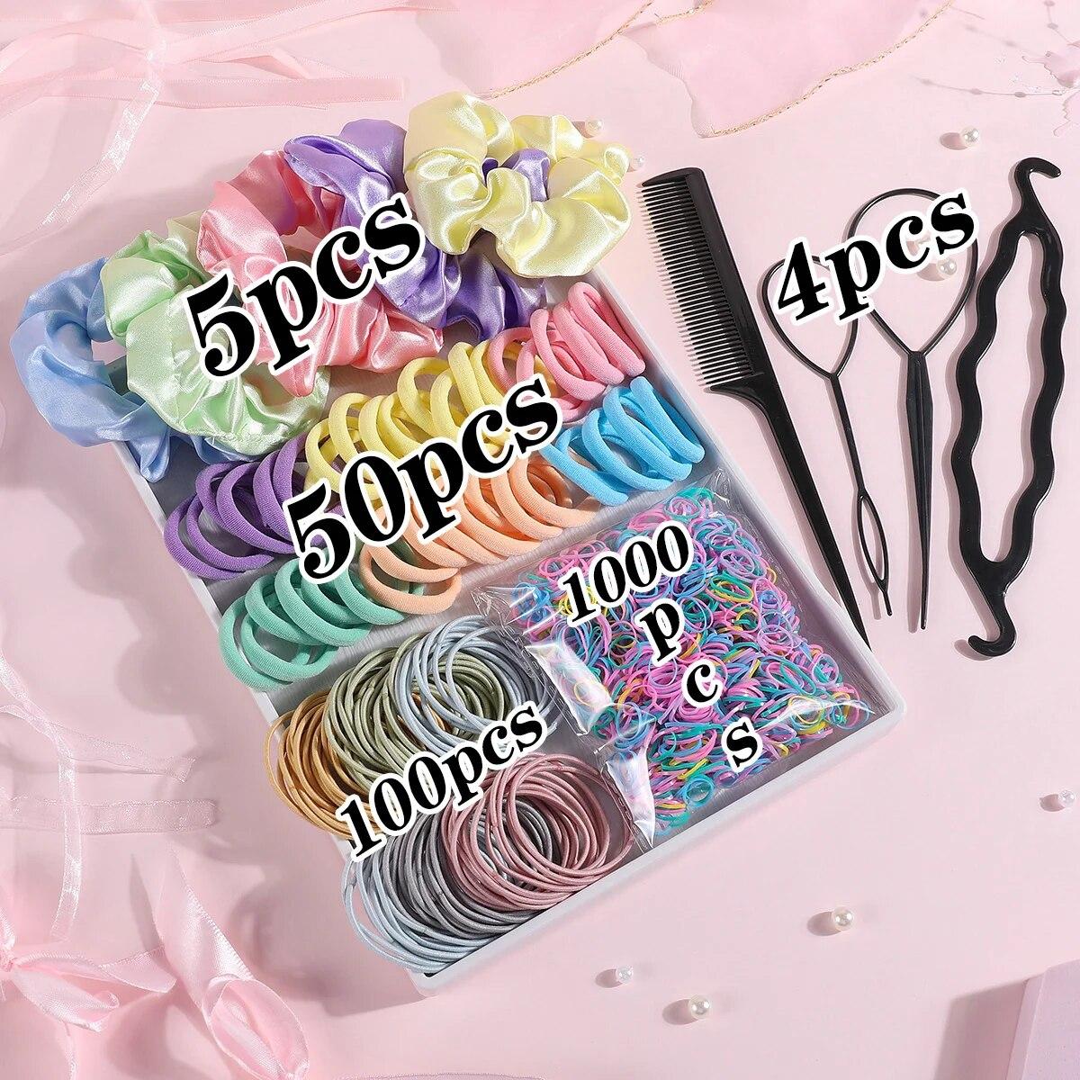 

1159 шт. Набор женских аксессуаров для волос Девочки Разноцветные нейлоновые резинки для волос Разнообразные резинки для волос Держатель для хвостика Эластичная повязка на голову Скранчи