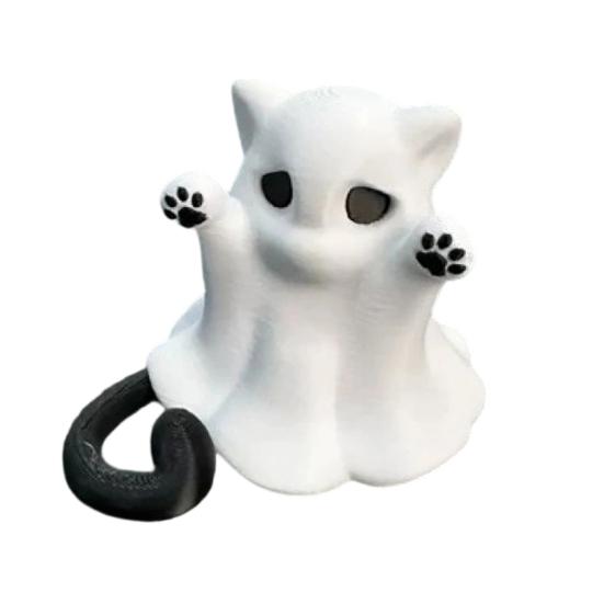 Integrated Molding Cat Ornament Ghost Figure, 3D Printed Decorative Ornament, Smooth Surface Statue Mini Desktop Decoration Halloween Gift for Lovers