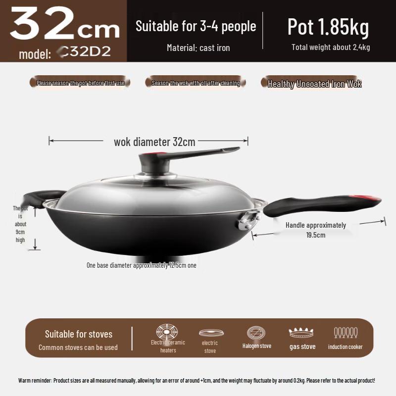 COOKER KING Cast Iron Non-Coated Wok