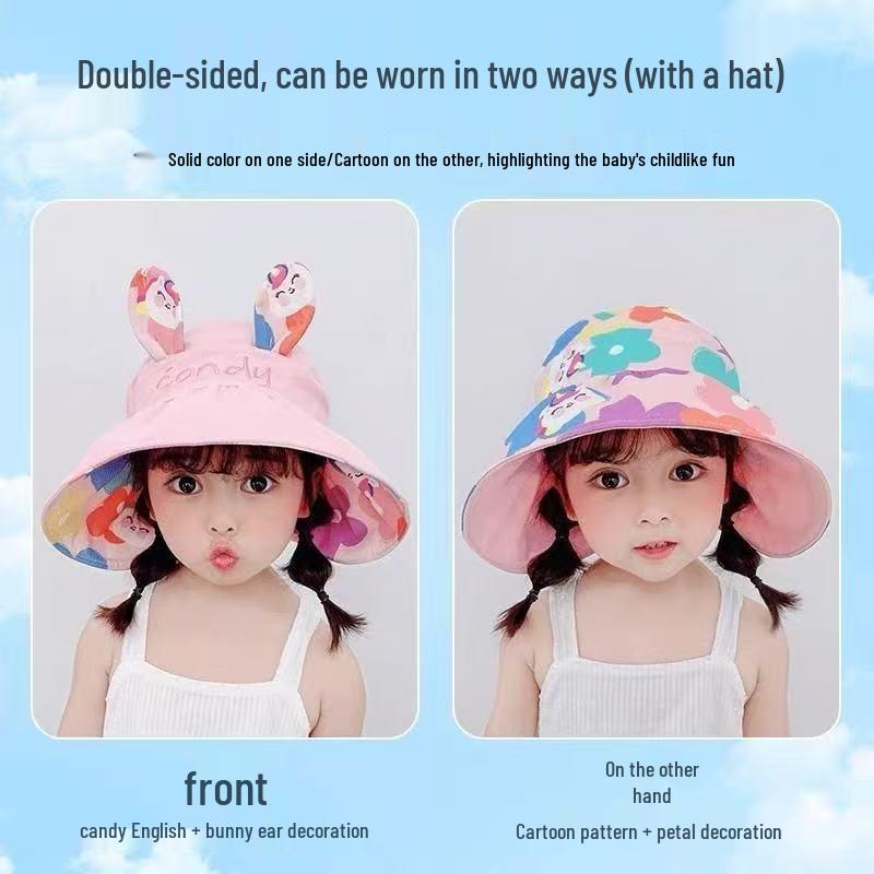Girls' Double-Sided Wide-Brim UV Protection Summer Sun Hat