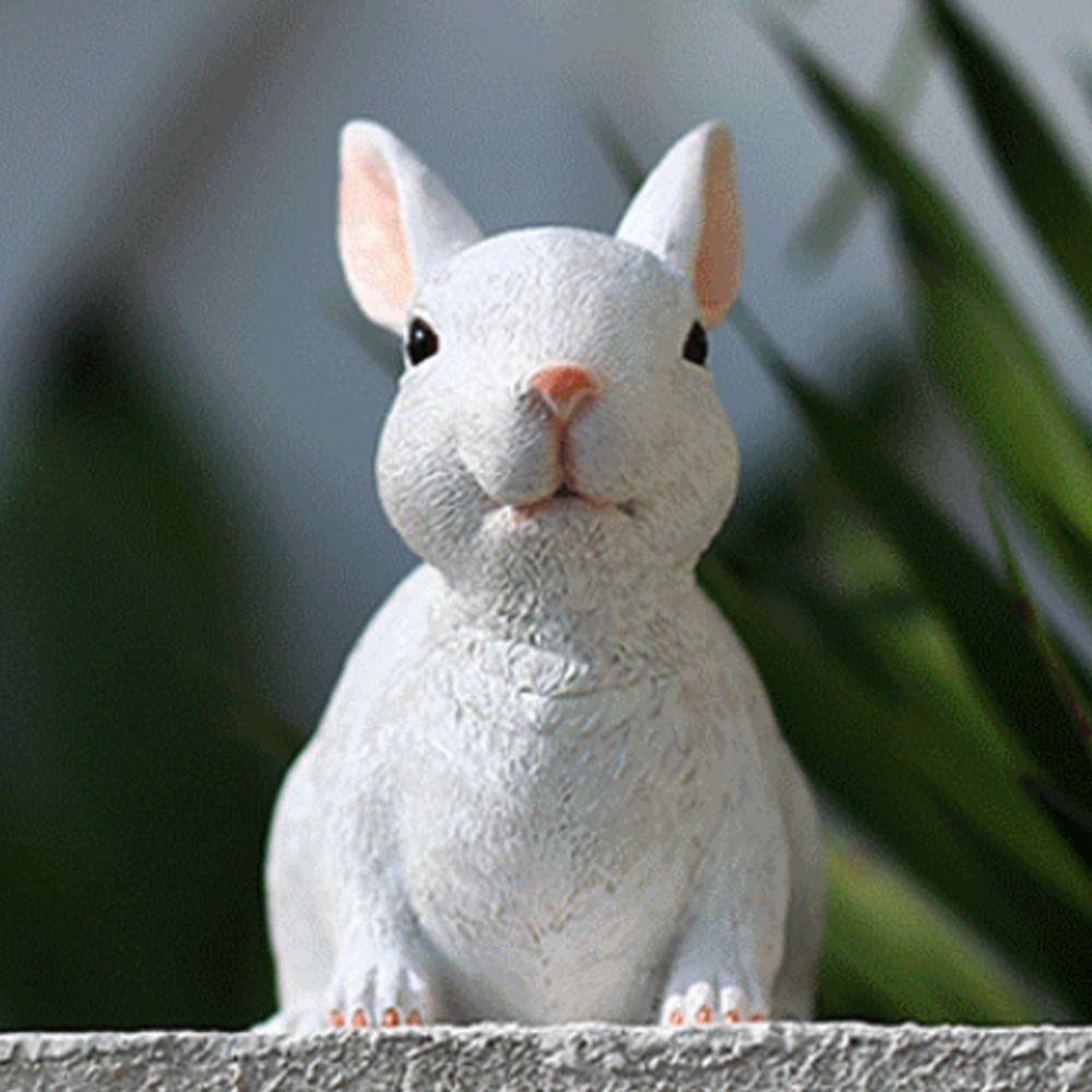 Resin Crafts Easter White Rabbit Sculpture Garden Landscape Ornaments Rabbit Statue Simulated Rabbit Bunny Statue