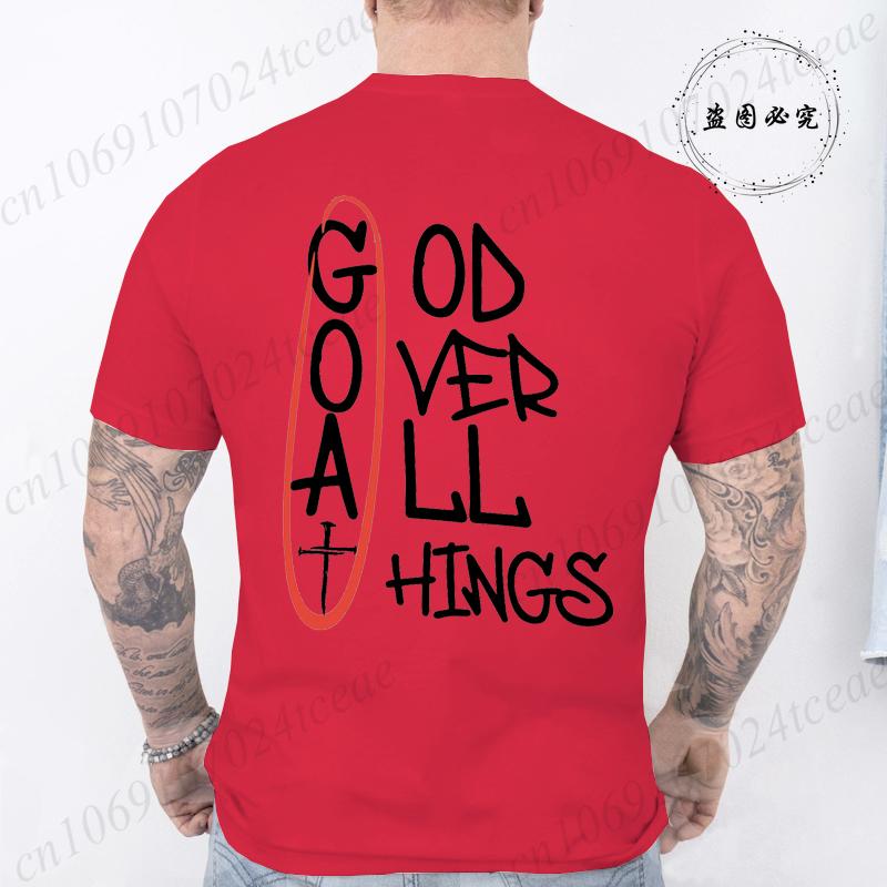 Mens God Over All Things Printed TShirt Oversized Vintage Clothing Graphic Tees for Men Women Short Sleeve Summer Shirts Tops
