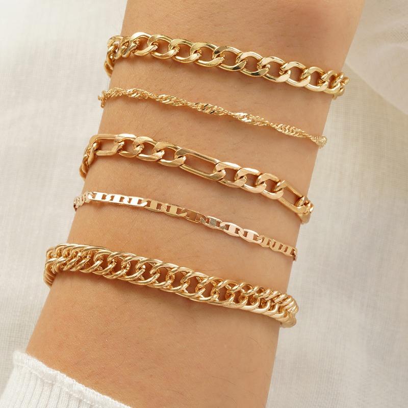 E Hot Sale, Bohemian Minimalist Bracelet, Metal Figaro Chain Twist Chain, Multi-piece Set