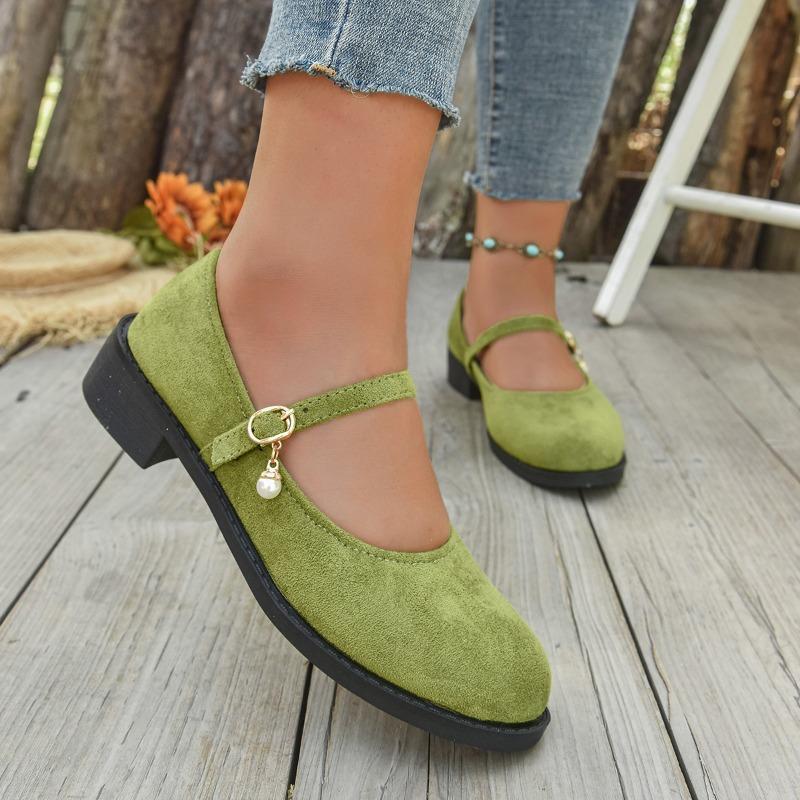 Women Chunky Low Heel Shoes Comfortable Walking Cute Flat Soled Ballerina Shoes Versatile Solid Color Casual Outwear
