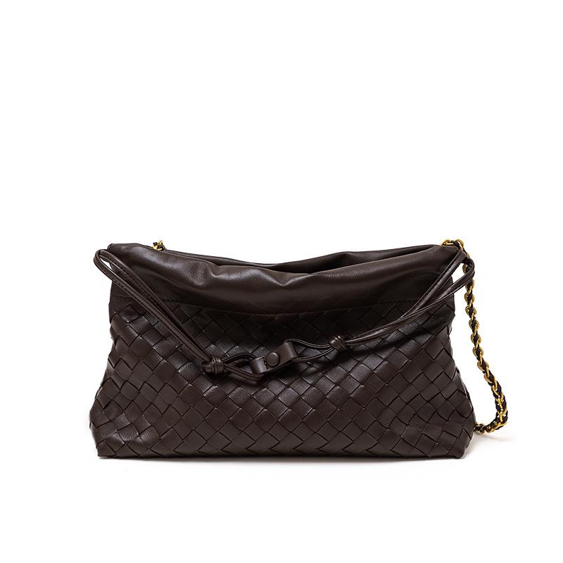 

High-End Women s Crossbody Handbag - Luxe Lambskin Leather & Woven Design 34*9*21cm кавовий