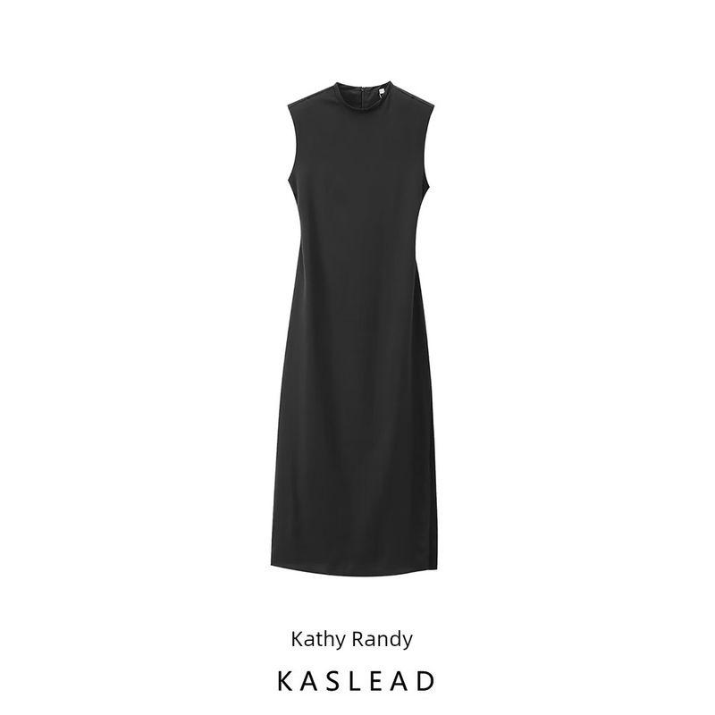 Kaslead New Arrival Women's Clothing Fashion Style Fashion Slim-Fitting Simple Black Sleeveless Long Dress 8190409