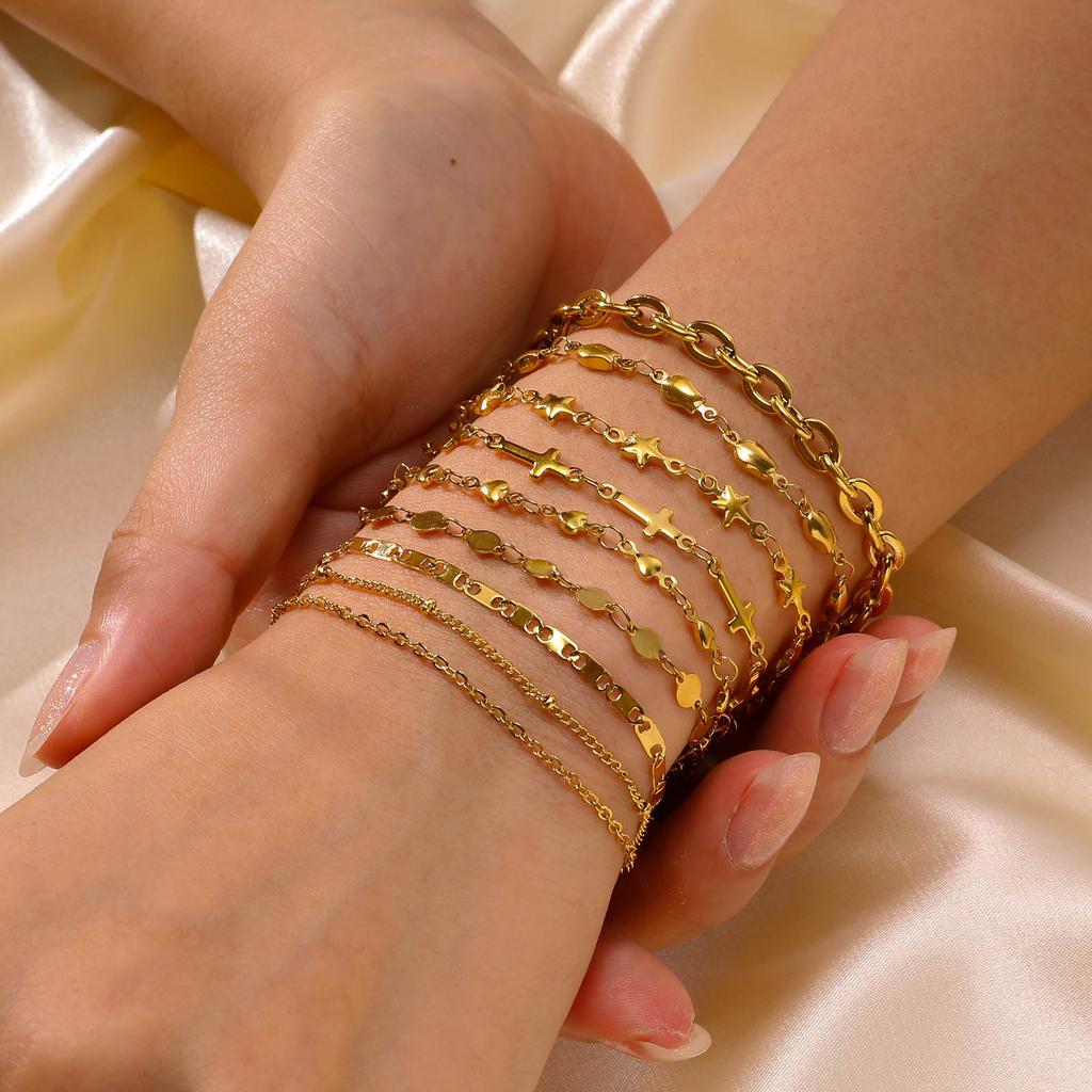 Stainless Steel Chain Gold Personalized Fashion Bracelet Stacked Bead Chain 1170