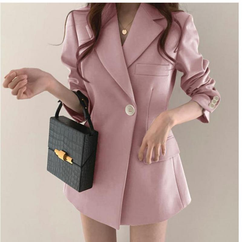 

Новый модный пиджак женский весенний однотонный дизайн в британском стиле офисное женское черное пальто XXXL розовый