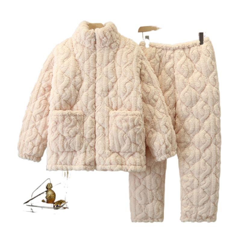 Women's Quilted Fleece-Lined Winter Pajama Set - Plus Size, Cute, Thick, Round Neck Homewear.