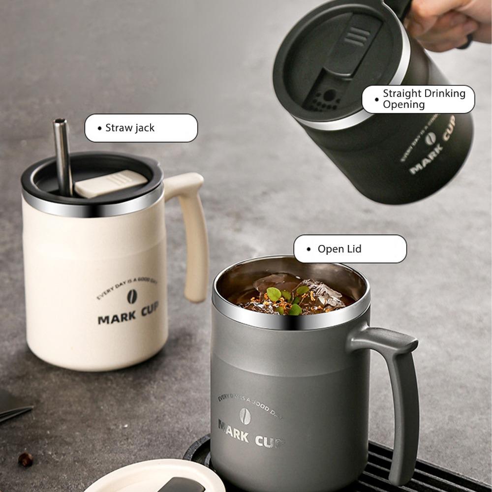 Tragbarer auslaufsicherer Kaffeebecher aus Edelstahl mit Strohhalm Kaffeebecher Vakuumisoliert mit Deckel Isolierbecher für den täglichen Gebrauch