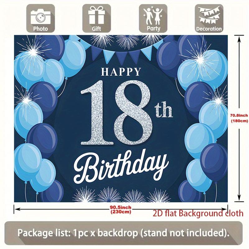 1pc Birthday 18th Gift Box Photo Booth Hanging Banner Blue Polyester