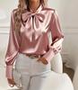 Women's Satin Bow Tie Blouse, Lapel Collar Long Sleeve Shirt, Multiple Color Options