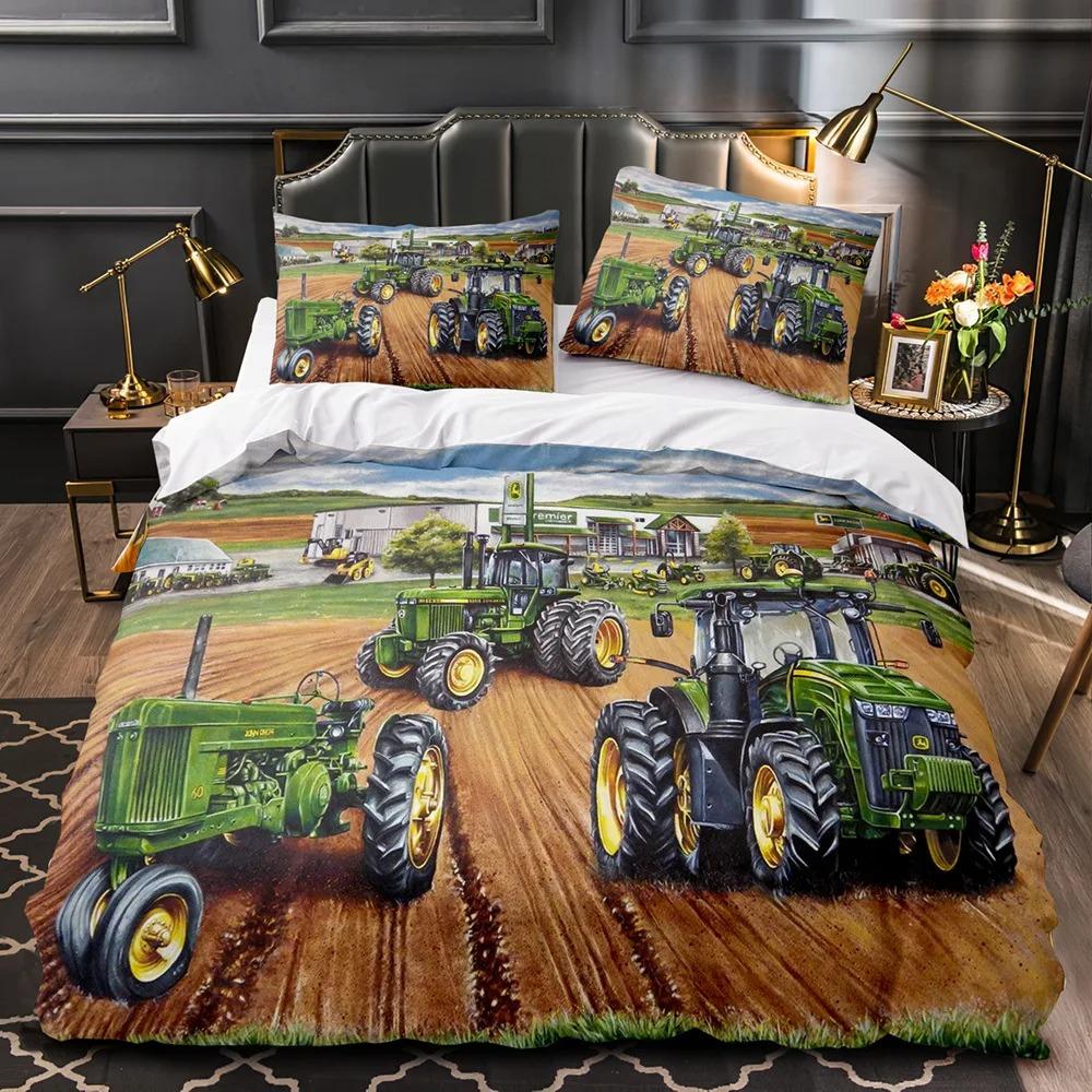 Juego de cama con estampado de tractor para niños, funda nórdica con estampado de coches de construcción para niños, funda nórdica con vehículos de maquinaria pesada