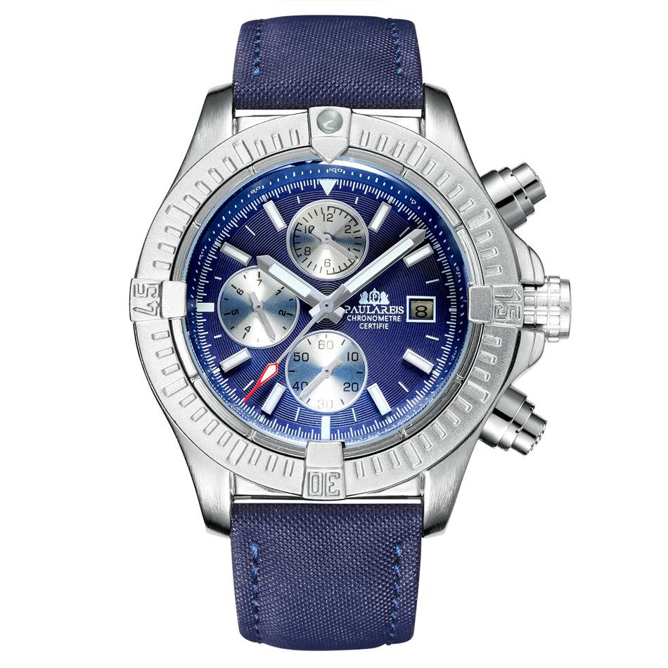 Paulareis Πλήρες Automatic Machinery Canvas-shaped Δερμάτινο Πολυλειτουργικό Ανδρικό Ρολόι Αυτόματο ρολόι