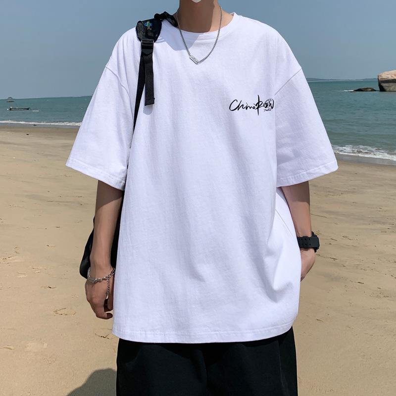 

Футболка с короткими рукавами, мужская летняя модная брендовая свободная рубашка из чистого хлопка, национальная трендовая мужская одежда, белая рубашка для школьников для подростков L