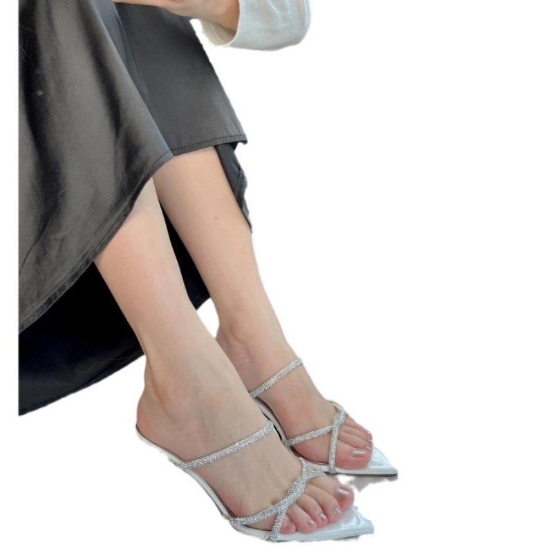 High heels, sandals, comfortable on the feet, square head, thin heel with cool slippers.