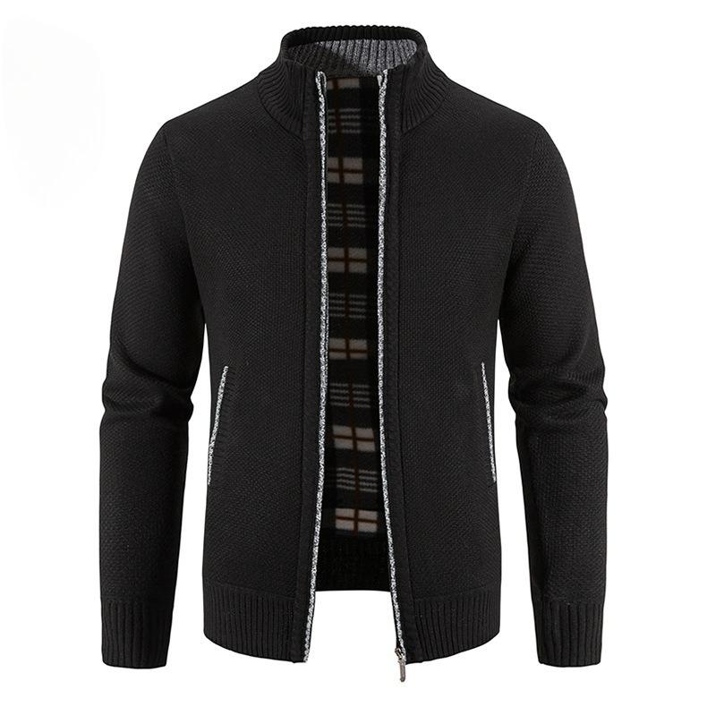 Autumn and Winter Men's Plus Velvet Stand-up Collar Cardigan Sweater Fashion Warm Sweater Jacket Top Men