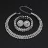 Bridal Rhinestone Jewelry Set: Double Row Necklace Earrings Bracelet Three - Piece Wedding Collection