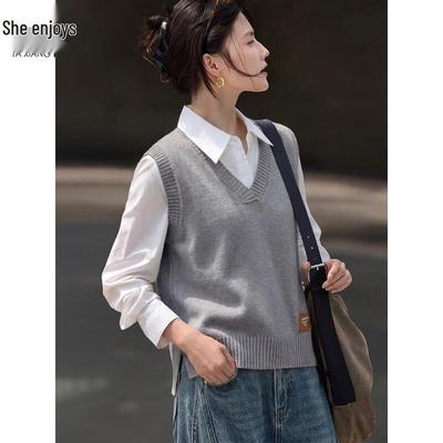 Gilet lavorato a maglia con scollo a V da donna
