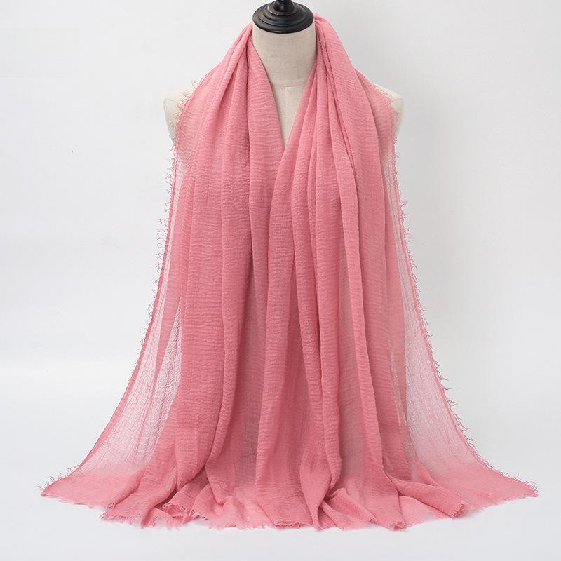 New Style Wrinkled Cotton Scarf with Fur Edge and Rayon, Large Solid Color Women's Headscarf BS414