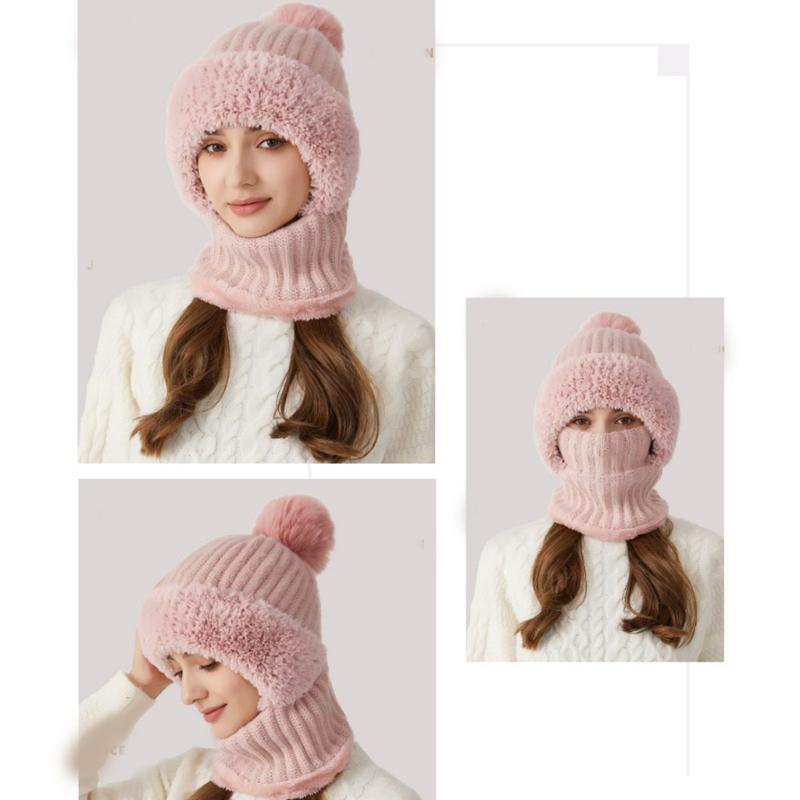 Versatiles Knitted Hat Women Ponytail Hat with Integrated Vintage Neck Warmer for Women with Neck Warmer