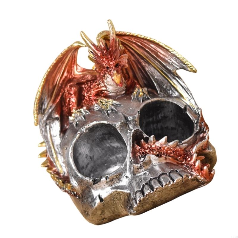62KD Scary Dragon Skull Sculpture Halloween Decorative Resins Ornament Spices Stand